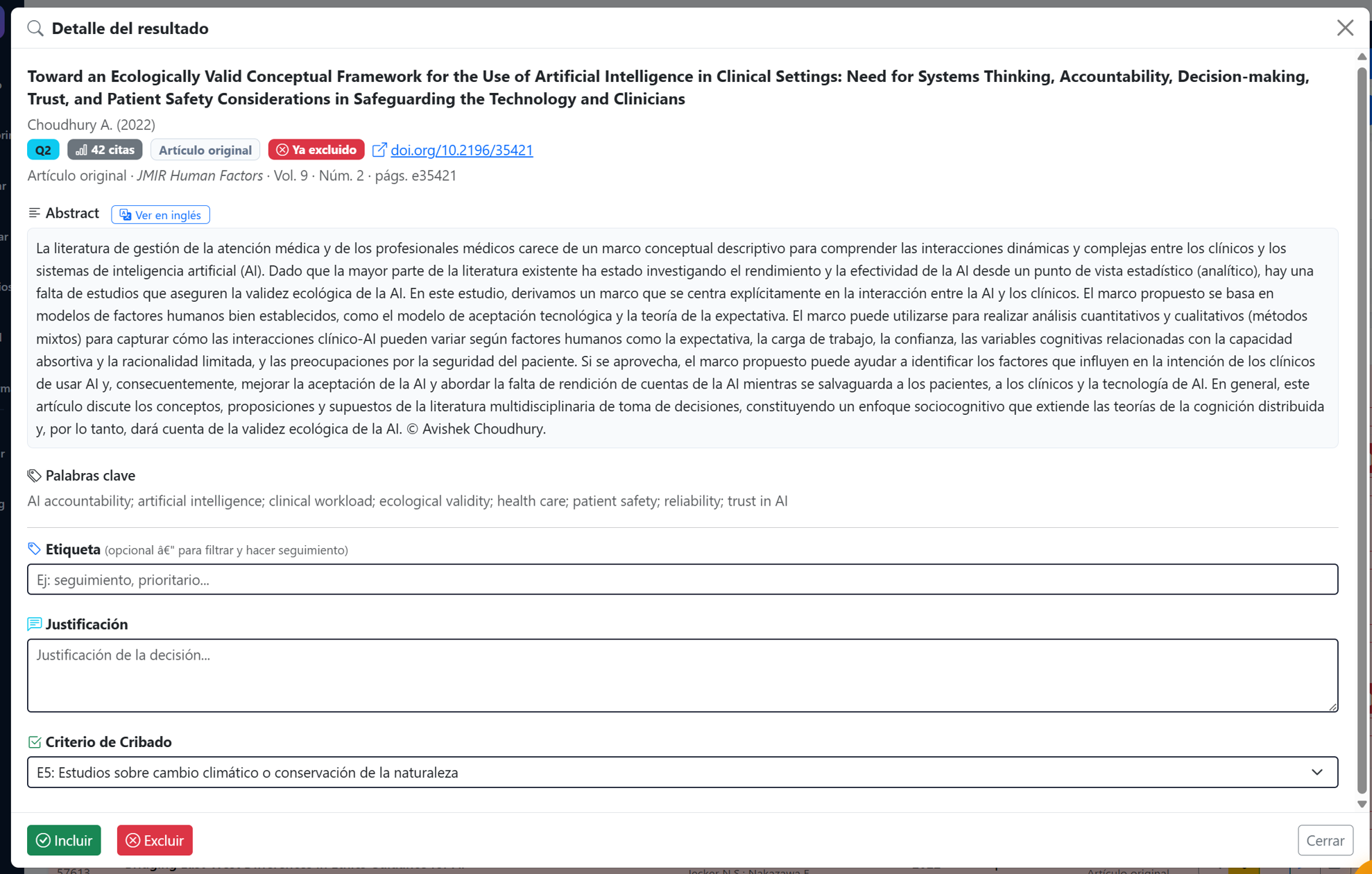 Detalle del resultado — Incluir o Excluir con su criterio